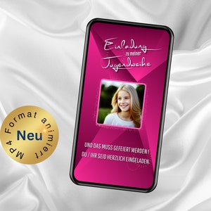 Digital invitation type for the youth consecration | Confirmation | Communion with photo via WhatsApp girl - personalized animated eCard invitation