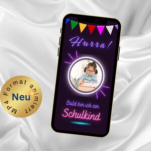 Viva - em breve serei uma criança em idade escolar! Cartão eletrônico de matrícula escolar | Convite personalizado em design colorido neon | Cartão de convite digital WhatsApp