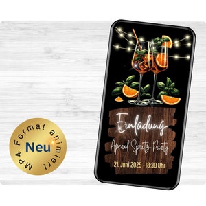 eCard Aperol Spritz rustikale Sommerparty Einladung animiert mit Musik personalisierbar und sofort per WhatsApp versendbar