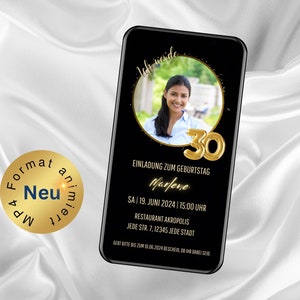 Digital invitation with photo, WhatsApp eCard for 30th, 40th, 50th birthday, animated, personalized, modern birthday invitation man woman