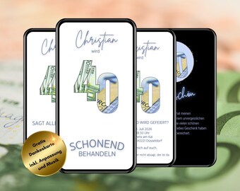 Einladung 40 Geburtstag Mann, lustige Einladung, originelle Einladung, Geldgeschenk Einladung, 40 Geburtstag Mann Karte, ecard 40 Geburtstag