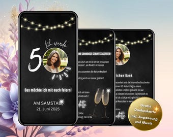 50th birthday invitation, digital 50th birthday invitation, WhatsApp 50th birthday invitation, eCard 50th birthday, personalized invitation, invitation for woman with image