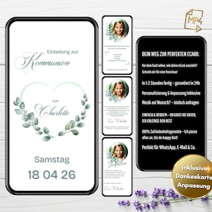 Digital Invitation Communion Eucalyptus Gold Green | Confirmation | Youth Consecration | WhatsApp eCard with Photo