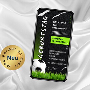 Invitation numérique pour l'anniversaire des enfants : le modèle de carte électronique de football peut être personnalisé et envoyé immédiatement via WhatsApp