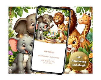 Digital WhatsApp invitation 1st birthday, eCard Safari birthday, Wild One children's birthday, invitation jungle animals