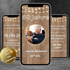 WhatsApp invitation 60th birthday, eCard 60th birthday, personalized invitation man, animated birthday invitation, digital invitation