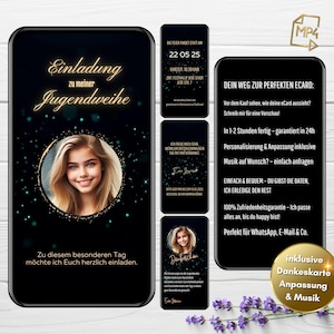 Digitale Einladung Jugendweihe mit Foto | WhatsApp Einladung Konfirmation | eCard modern für Junge Mädchen Firmung