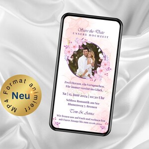 Animierte Einladung Hochzeit Save the Date, Hochzeitseinladung Wildblumen Boho, digitale Einladung Vermählung, personalisierte Einladung
