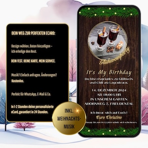 eCard mulled wine party invitation rustic, WhatsApp birthday invitation, digital invitation birthday with photo, personalized invitation