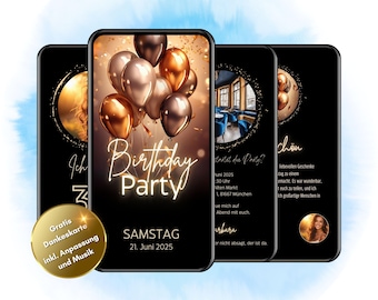 Digital 30th birthday invitation, electronic party invitation, animated invitation card, WhatsApp birthday invitation, online invitation