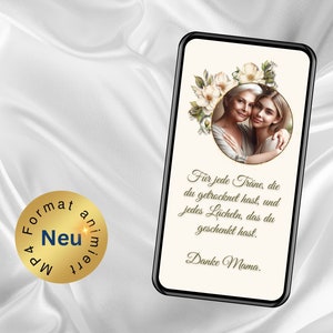 Biglietto d'auguri digitale per la Festa della Mamma personalizzato con foto, invia gli auguri per la Festa della Mamma tramite WhatsApp, biglietto d'auguri animato per la Festa della Mamma, testo di esempio
