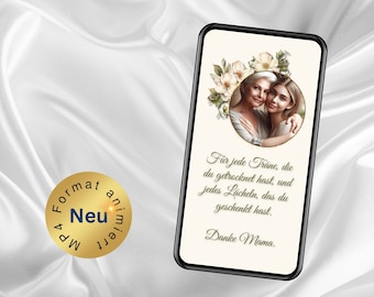 Cartão digital do Dia das Mães personalizado com foto, enviar cumprimentos do Dia das Mães via WhatsApp, cartão animado do Dia das Mães, texto de exemplo