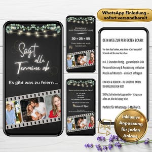 WhatsApp Einladung Doppelgeburtstag mit Bild | Digitale Einladung Doppelparty | Einladungskarte Eukalyptus | Animierte eCard personalisiert