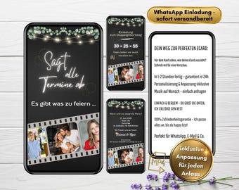 WhatsApp invitation for a double birthday with a picture | Digital invitation for a double party | Eucalyptus invitation card | Personalized animated eCard