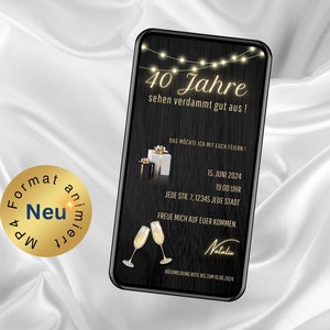 convite digital eCard aniversário de 40 anos, convite digital WhatsApp, convite personalizado, 40 anos com ótima aparência, eCard dourado