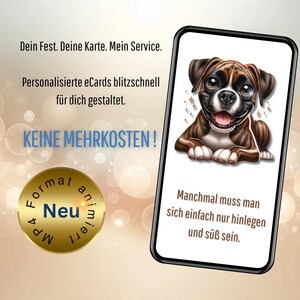 Stuur digitale wenskaart Boxer eCard met een schattige hond als geanimeerde vriendschapsgroet via WhatsApp, direct downloaden