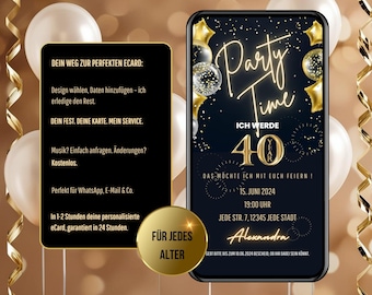 Convite digital para aniversário de 40 anos, convite para festa de aniversário, convite digital para WhatsApp, cartão de convite animado e personalizado