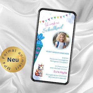 Convite digital para a escola serei uma foto escolar, eCard personalizado de volta às aulas, convite animado enviado via WhatsApp