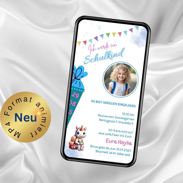 Digital invitation for school enrollment I'm going to be a schoolchild photo, personalized eCard for the start of school, animated invitation send via WhatsApp