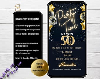 convite digital aniversário de 50 anos, convite para festa de aniversário, convite digital para WhatsApp, cartão de convite animado personalizado