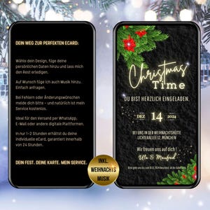 WhatsApp uitnodiging kerstfeest, uitnodiging kerstfeest geanimeerd, Adventfestival digitaal, gepersonaliseerd, kersttijd, poinsettia