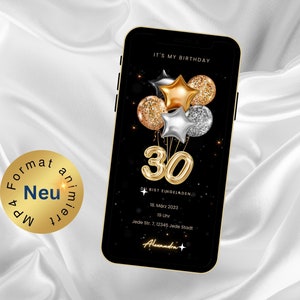 Invitación de fiesta de cumpleaños de tarjeta electrónica 30 cumpleaños | Invitación personalizada | invitaciones digitales whatsapp | Fiesta | globos dorados