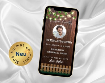 Convite eCard para festa de jardim, churrasco, festa de aniversário rústico, convite de aniversário WhatsApp, convite para churrasco com música, personalizado