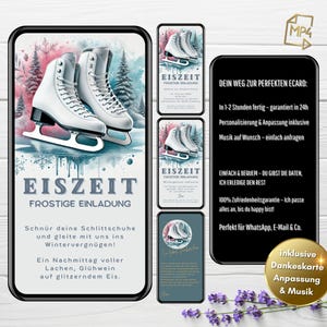 digitale Einladung Schlittschuhlaufen | Einladungskarte Schlittschuhlaufen | WhatsApp Eislaufen | eCard Kindergeburtstag Schlittschuhlaufen