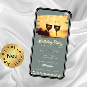 Animated birthday invitation Birthday Party, eCard boho sage green, personalized invitation card, invitation via WhatsApp, party online