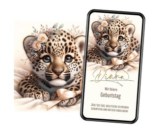Safari-themed children's birthday invitation, digital Wild One invitation, WhatsApp animal birthday invitation, eCard for boys and girls