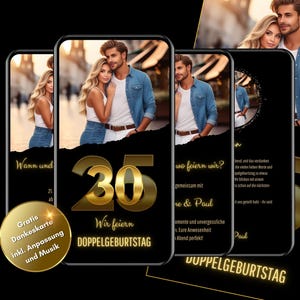 Digitale verjaardagsuitnodiging voor dubbele verjaardag, eCard-verjaardagsfeestje, WhatsApp-uitnodigingskaart, digitale uitnodigingskaart, eCard-feest