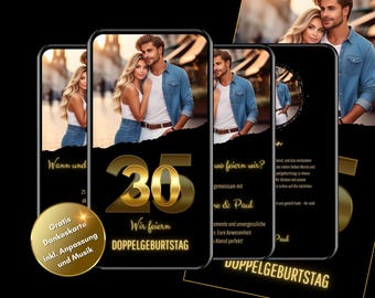 Invitación de cumpleaños digital para cumpleaños doble, fiesta de cumpleaños eCard, tarjeta de invitación de WhatsApp, tarjeta de invitación digital, fiesta eCard