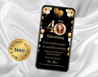 Animated invitation 20th, 30th, 40th, 50th, 60th birthday, birthday invitation, WhatsApp invitation, digital invitation card personalized