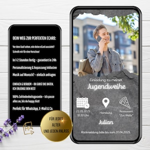 Digital invitation for youth consecration, industrial style | Confirmation | Confirmation | Communion eCard for boys | Invitation with stone-look picture via WhatsApp