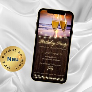 CONVITE DE FESTA DE ANIVERSÁRIO DE CHAMPAGNE personalizado Download digital de cartões eletrônicos - Convite de aniversário Boho Gold WhatsApp