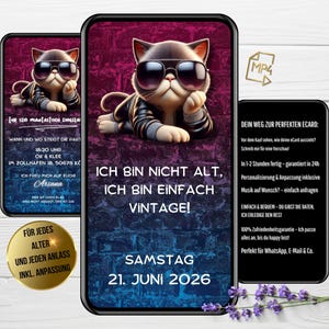 Convite engraçado aniversário gato digital | Cartão de Aniversário Digital WhatsApp | Convite legal de aniversário | Convite Vintage