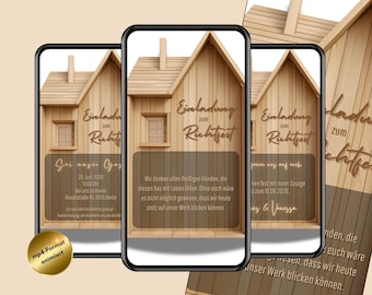 Digital eCard invitation to the topping-out ceremony, invitation to the topping-out ceremony WhatsApp, topping-out ceremony invitation, invitation to the helpers' party for house building, helpers' party for house building
