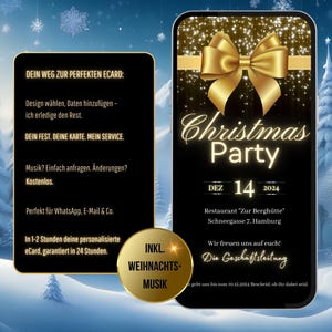 eCard Christmas Party Invitation Gold, digital invitation Christmas party, animated invitation card, Christmas invitation via WhatsApp