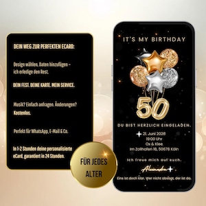 Einladung 30 40 50 Geburtstag, Animierte Geburtstagskarte, WhatsApp Einladung 50 Geburtstag, Digitale Einladung 50.Geburtstag, jedes Alter