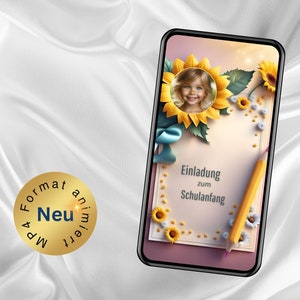 Convite eCard para matrícula escolar girassol com foto no estilo boho, personalize seu cartão de matrícula escolar digital e envie via WhatsApp