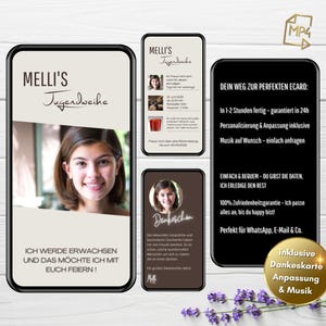 Digital invitation youth consecration in beige with photo, eCard confirmation, WhatsApp youth consecration invitation, animated invitation card youth consecration
