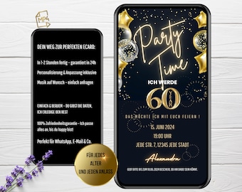 convite digital festa de 60 anos, convite WhatsApp 60 anos, convite animado, eCard 60 anos personalizado