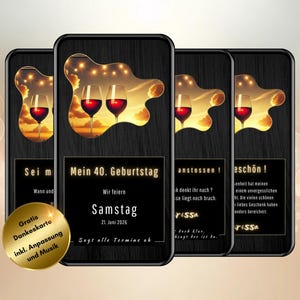 Digitale uitnodiging 40e verjaardag, geanimeerde feest-eCard met foto, WhatsApp-verjaardagsuitnodiging voor 30 40 50 60 verjaardag