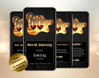 Digital invitation 40th birthday, animated party eCard with photo, WhatsApp birthday invitation for 30 40 50 60 birthday