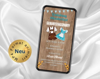 eCard digitale Einladung Oktoberfest Geburtstagsparty, WhatsApp Einladung, animierte Geburtstagseinladung, Wiesn Bier Party, O’zapft is!