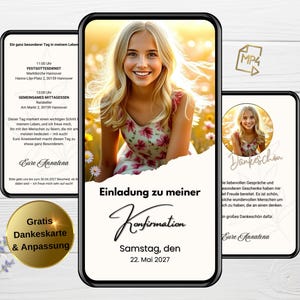 Confirmation du carton d'invitation numérique, consécration des jeunes, confirmation, invitation WhatsApp avec photo, carton d'invitation personnalisé, eCard animée