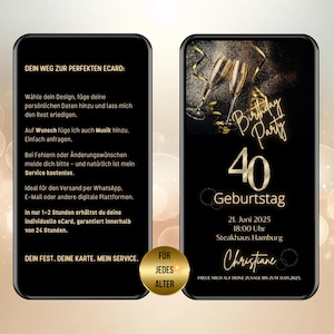 Digitale WhatsApp Einladung 40. Geburtstag, Geburtstags Party Einladung, Einladungskarte 40, animierte Einladungskarte personalisiert