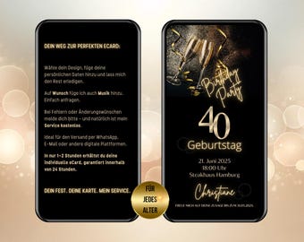 Convite digital WhatsApp 40 anos, convite festa de aniversário, cartão convite 40, cartão convite animado personalizado
