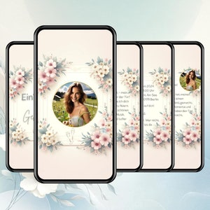Elegante Blumeneinladungskarte zum Geburtstag – Personalisierte Geburtstagseinladungen mit Foto für WhatsApp – Romantisches Florales Design