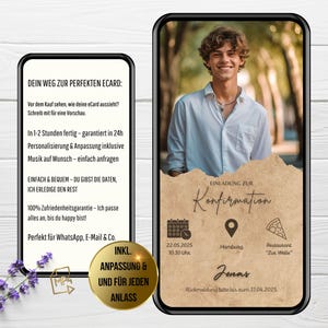 Invitation numérique confirmation papier kraft | Invitation à la consécration des jeunes | Carte électronique WhatsApp animée | Carte d'invitation garçon fille personnalisée
